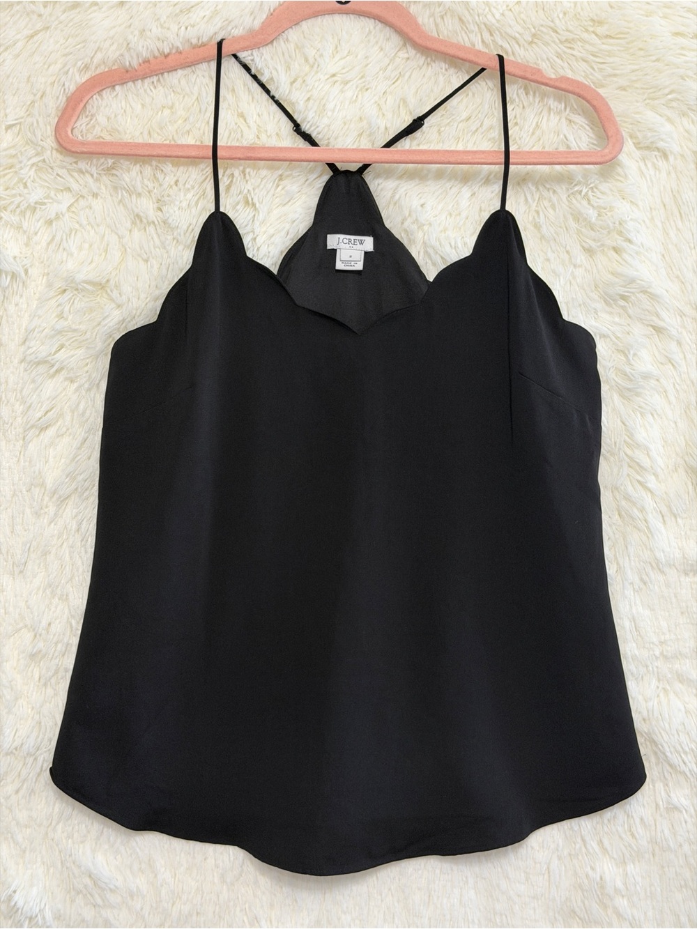 J. Crew Womens Scallop Trim Camisole Tank Top 2 Black Quiet Luxury French Girl